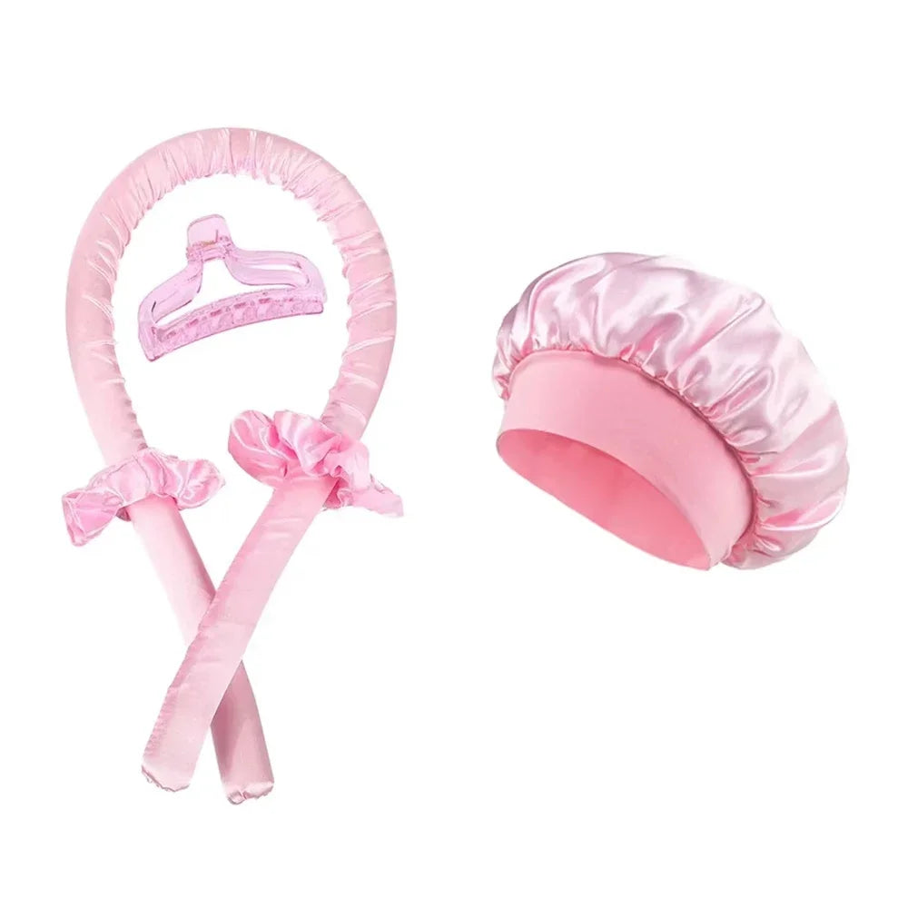 6Pcs No-Heat Hair Curling and Comb Set Satin Bonnet Cushion Hair Brush Overnight Wave Maker Hair Care Kit Styling accessories