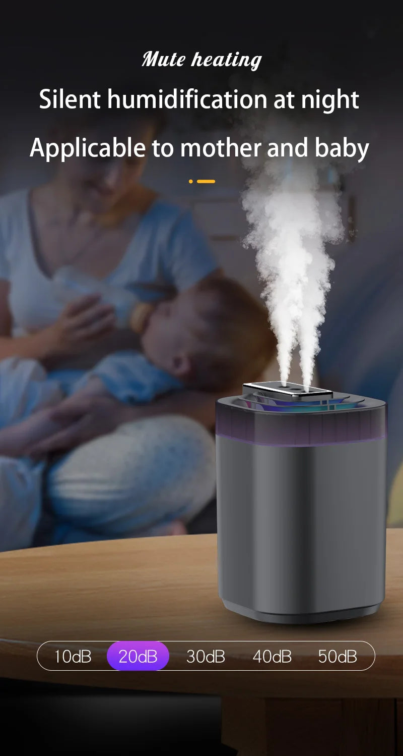 Humidificador de ar ultrassónico de 3L com névoa fria, luz noturna e três bicos, humidificador aromático USB silencioso para casa
