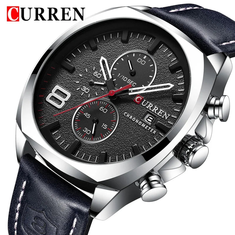 CURREN Watch Men Waterproof Chronograph Sport Military Male Clock Man Top Brand Luxury Leather Wristwatch Relogio Masculino 8324