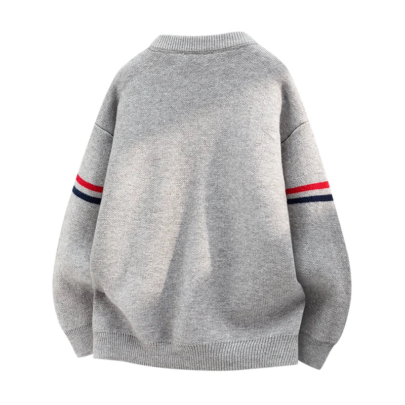 Couple Style Long-Sleeved Cardigan Knitwear Round Neck Button Striped Design High Quality Stamp Casual Fashion Keep Warm Coat