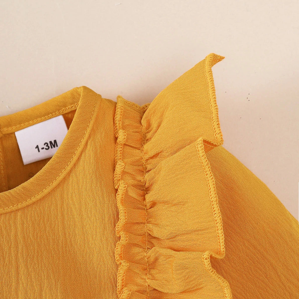 Baby Girl Autumn Dress Ruffled Edges and Bow, Long-Sleeved Dress+Headband for 0-18 Months Cute Baby Girl Holiday Party Costume