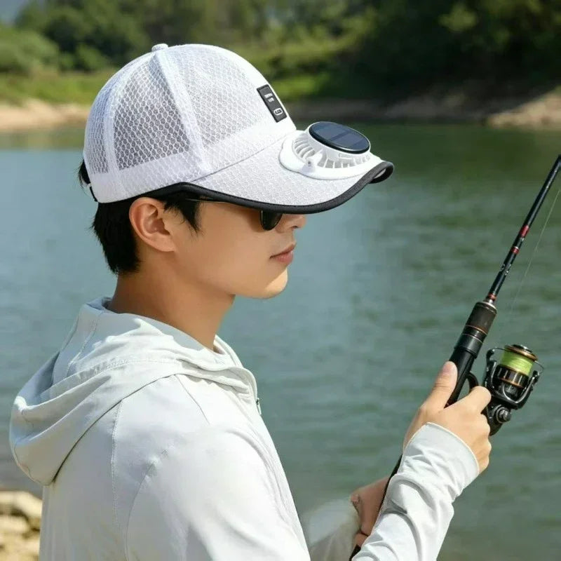 USB Rechargeable Solar Cooling Hat Outdoor Baseball Cap with Built in Fan Breathable Mesh Adjustable Wind Speed Camping Fishing