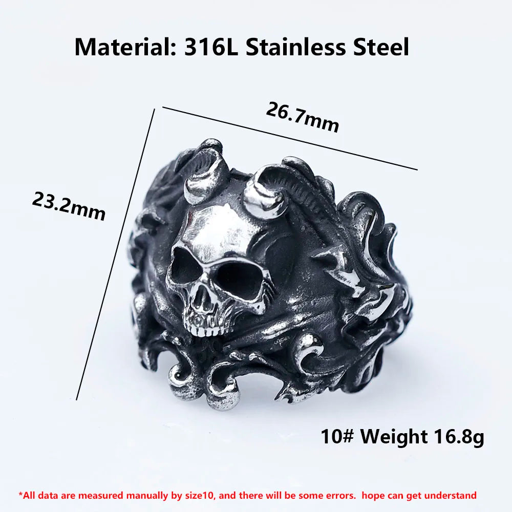 NEW Men's 316L Stainless-Steel Rings Calvarium Skull Devil Ring for Gothic Decorative Pattern Jewelry Gift Free Shipping