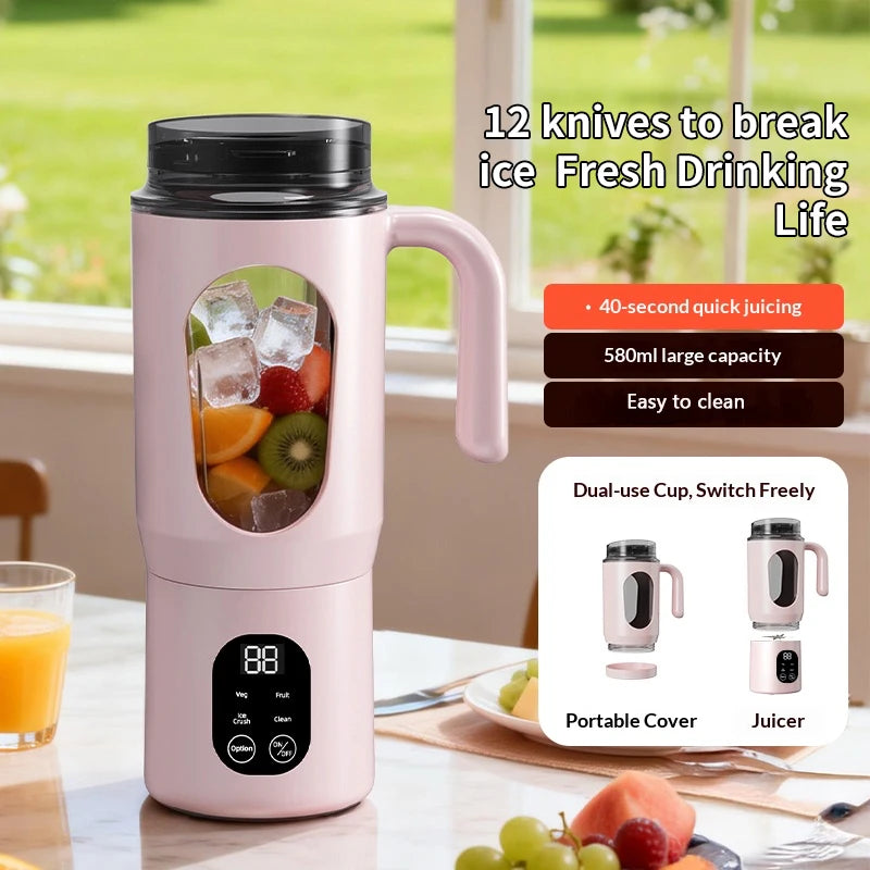 USB Charging Juicer, mini Ice Crusher, Can Make Smoothies and Milkshakes, Perfect for Travel, Double Lid Portable Handle Juicer