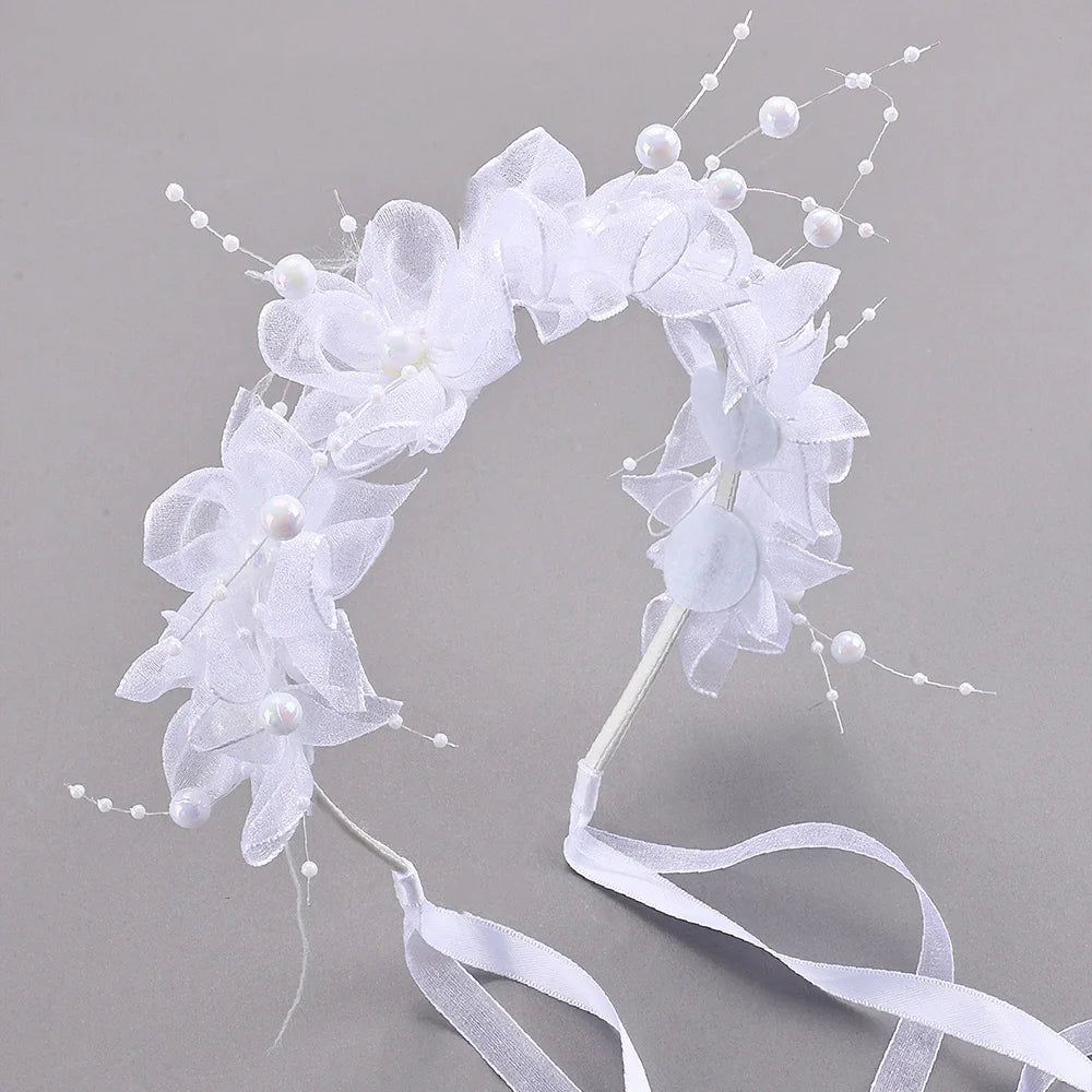 Fairy Flower Headband Sweet Lovely Girl Lace Floral Pearls Hair Hoop For Princess Wedding Birthday Headwear Accessories Gifts