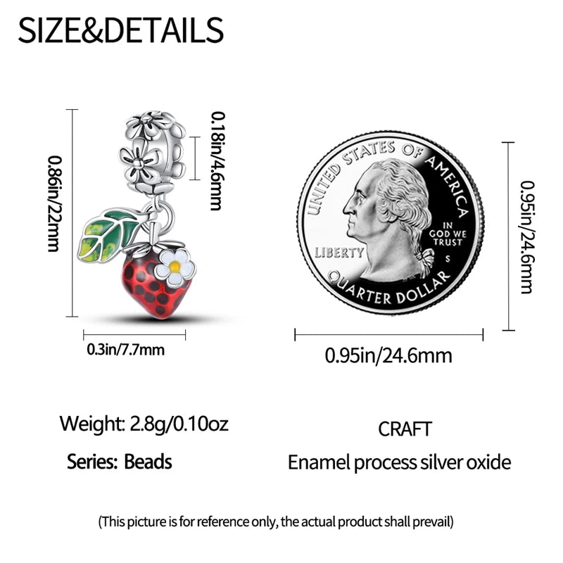 New 925 Silver Plated Strawberry Cherry Avocado Fruit Charms Beads Fit 3mm 925 Original Bracelets DIY Birthday Jewelry Gift