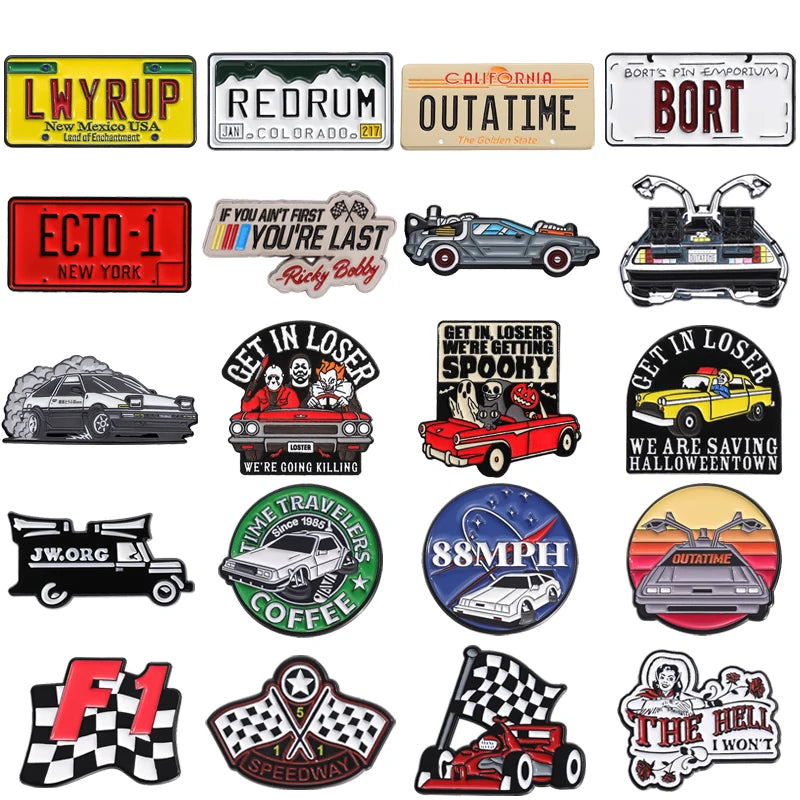 Cartoon Cool Sports Car Lapel Pin Science Fiction Film Badges Brooches For Clothing Cool Men Women Enamel Fashion Accessories