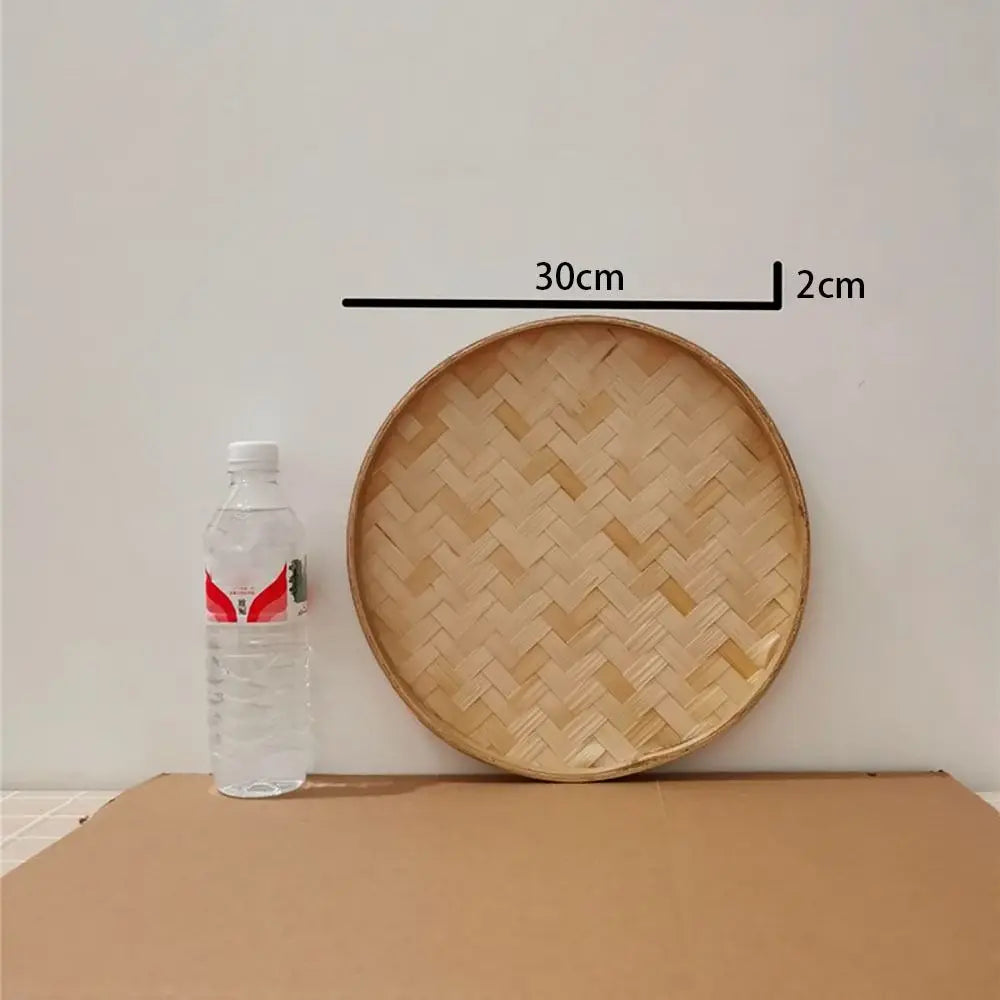 4 Size Hand-woven Bamboo Sieve Hand-painted Bamboo Raft Round Dustpan DIY Decorative Fruit Bread Basket Kitchen Storage Tray