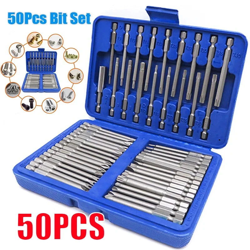 50pcs 75mm Extra Long Reach Bit Set Security Screwdriver Bits Torx Star Hex Bit