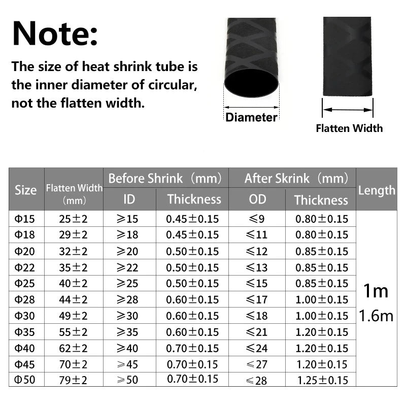 1/1.6m Anti-slip Fishing Rod Heat Shrink Tube ID15 18 20 22 25 28 30 35 40 45 50 60mm Waterproof Handle Bar Protect Wrap Cover