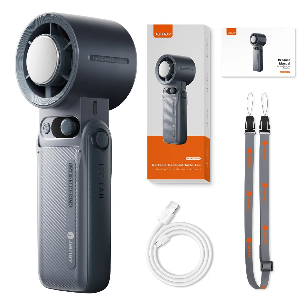 Portable Handheld Turbo Fan 199Gear Strong Wind Speed LED Digital Display 135°Foldable Outdoor 3-in-1 Handheld Fan 6000mAh F5PRO