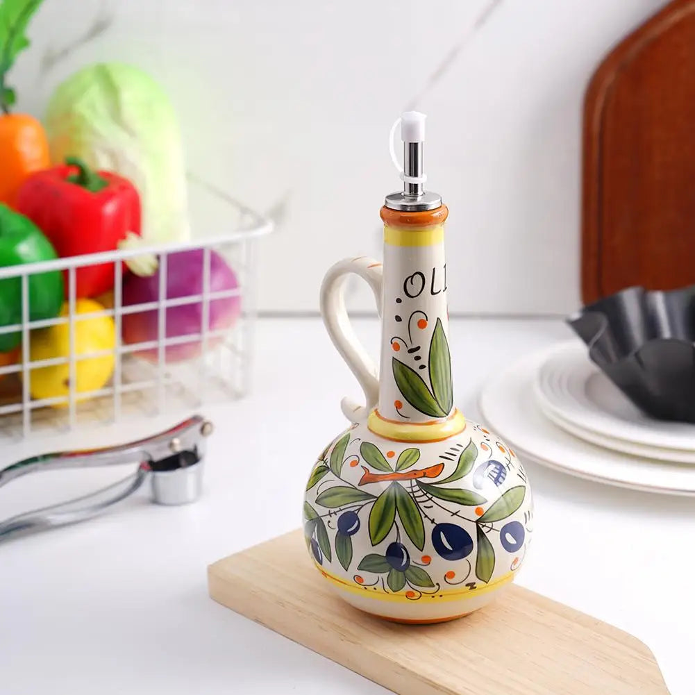 Hand-Painted Ceramic Oil Bottle Kitchen Storage Nordic Vinegar Oil Dispenser Cooking Utensil for Home Use Kitchen Seasoning Jar