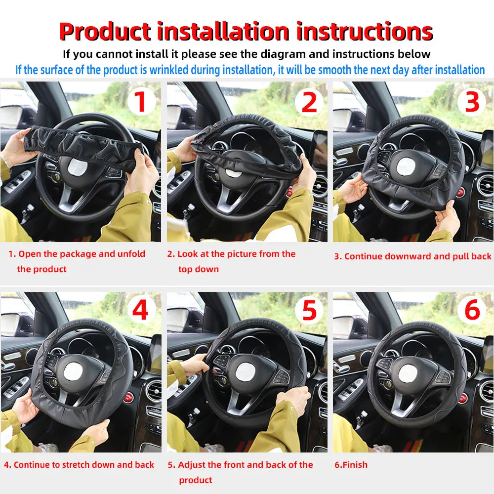 Women's PU Leather Corrugated Steering Wheel Cover 37-38cm Rimless Comfortable Car Accessory for All Seasons