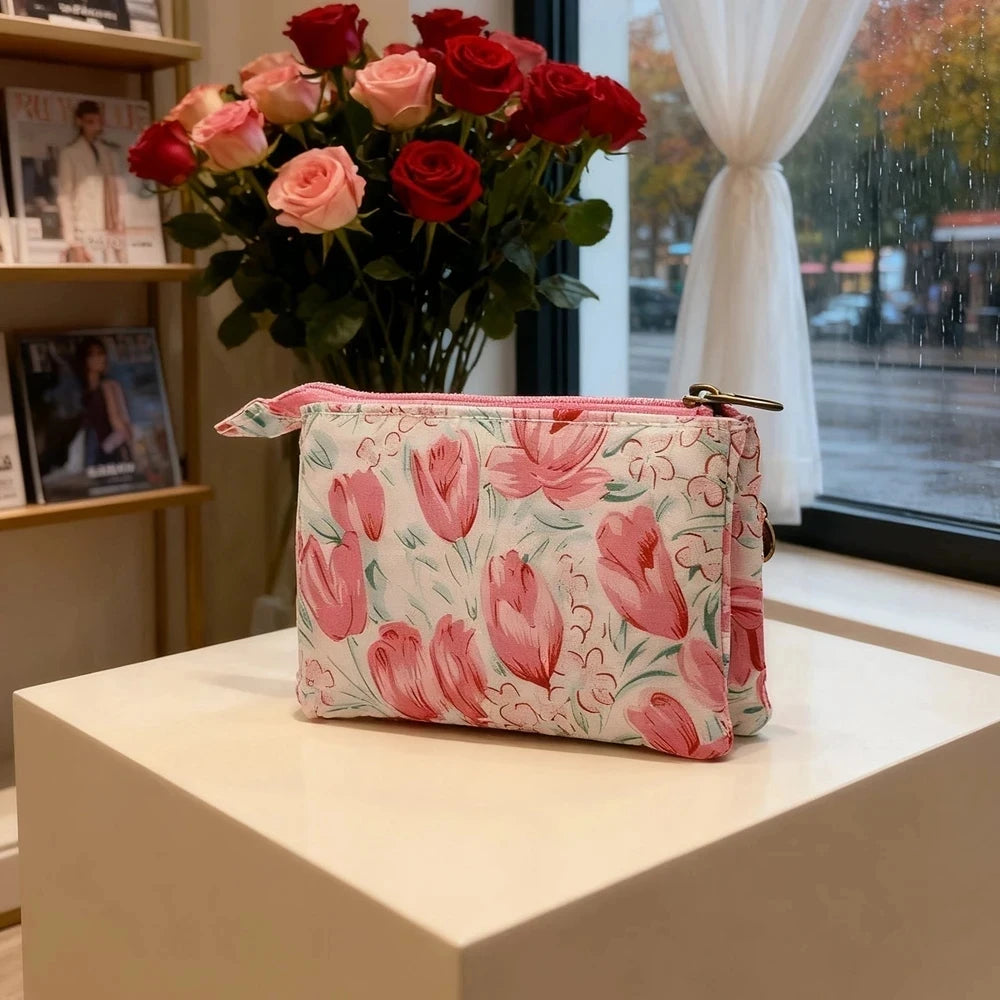 New Fashion Flower Multi-layer Cotton Fabric Coin Purse Women Card Wallet Small Change Bag Retro Canvas Female Hand Purses Pouch