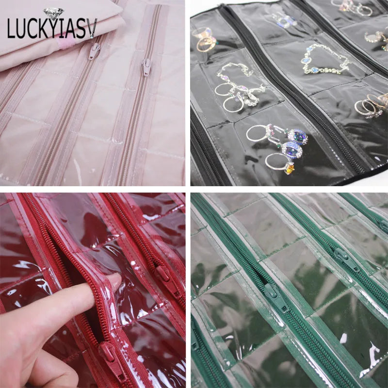 Velvet Travel Zipper Jewelry Roll Bag for Jewellery Ring Earrings Organizer Storage Bag Portable Necklace Display Cases