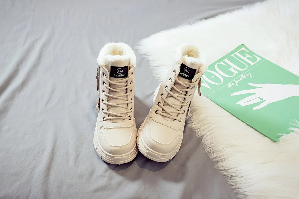Botins de Senhora, Botins Curtos, Botas de Inverno com Forro Espesso e Isolamento, Elegantes e Versáteis, Botas de Inverno de Sola Grossa