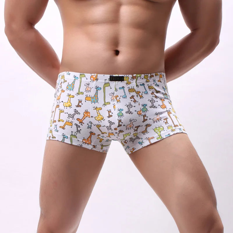 Cartoon Print Boxer Shorts Men Breathable 100% Cotton Funny Boxers Comic Style Men's Underwear Novelty Gift Underpants U Convex