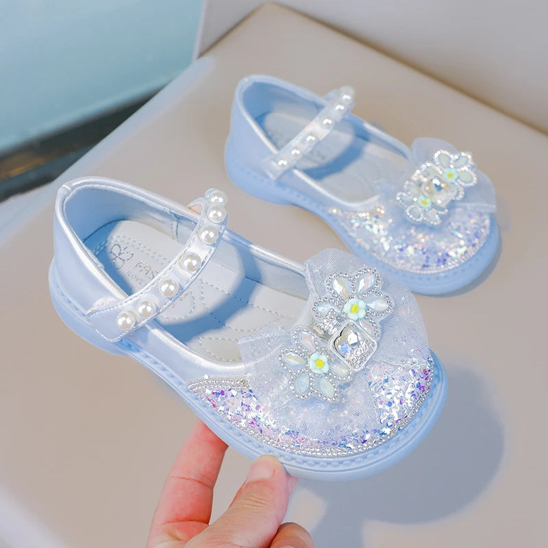 Hot Selling Lightweight Children's Comfortable Bow Soft Flat Shoes Spring and Autumn Fashion Princess Pearl Elegant Casual Shoes