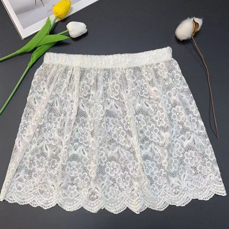 Japanese and Korean Mori Girl Style Exquisite Floral Lace Layered Skirt Autumn Spring Versatile Layered Half Skirt