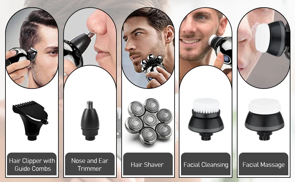 Electric Shaver 7D Floating Cutter Head Base Charging Portable Men's Beard Trimmer Clipper Skull Shaver Waterproof Shaving