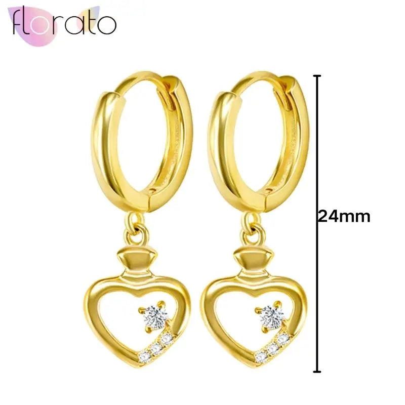 925 Sterling Silver Ear Buckle Retro Metal Heart Pendant Hoop Earrings for Women CZ Huggie Earrings Fashion Females Jewelry