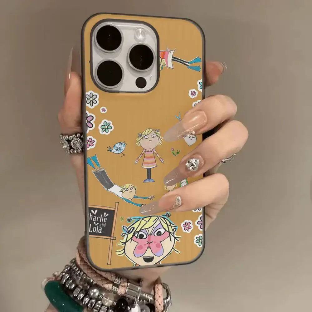 Cartoon C-CHARLIE AND LOLA  Phone Case For iPhone 17 16 15 14 13 12 11 Pro Max Plus Corrugated Bumper Back Cover Shell