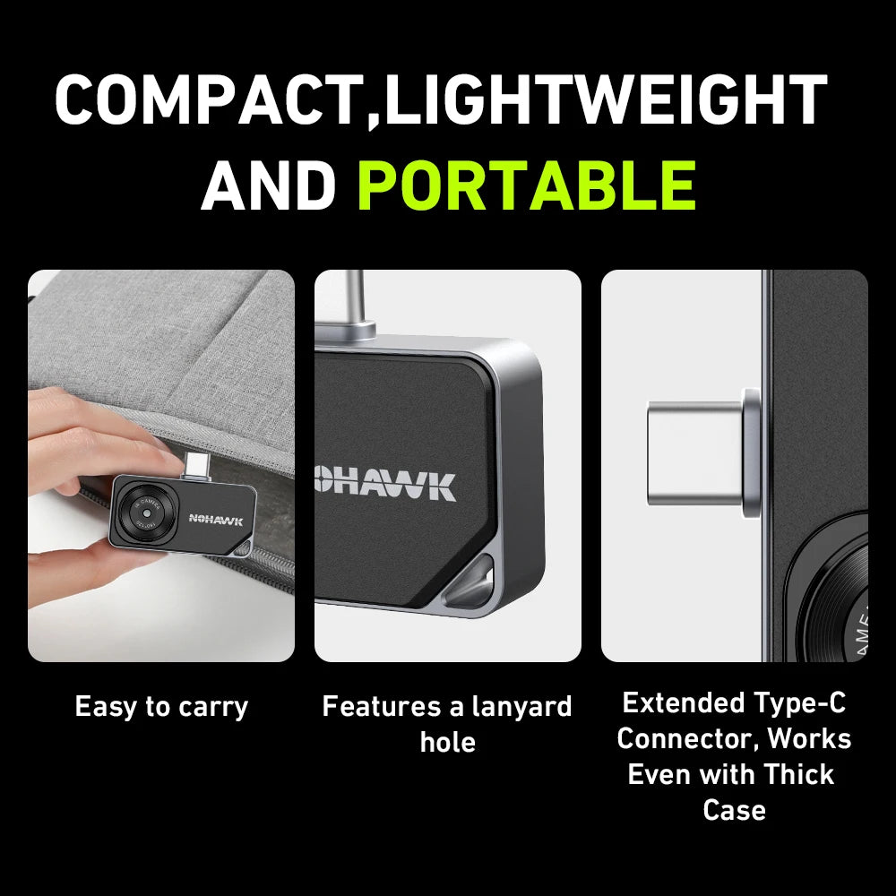 NOHAWK Thermal Camera Type-C for iPhone & Android Devices 160x120 320x240 R+ Super Resolution Support Photo Video Capture & Save