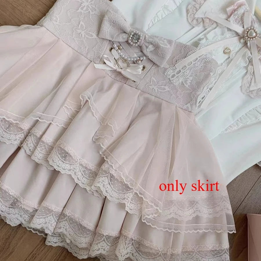 Japanese Sweet Lolita Blouse Long Sleeve Women Casual Skirts Lace Ruffle Blouse Y2K Harajuku Y2K Kawaii Subculture Outfit 2026