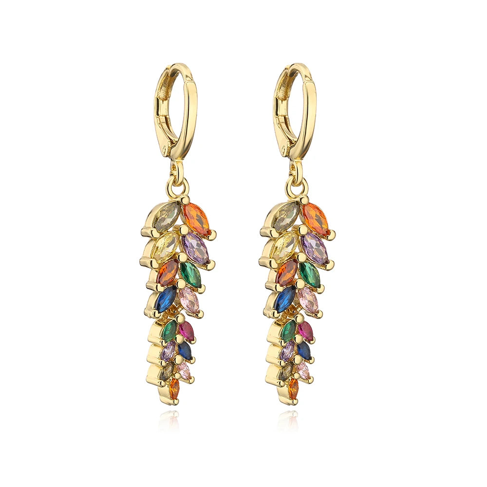 NEWBUY White/Green/Mix Colors Crystal AAA CZ Leaf Earrings For Elegant Women Gold Color Copper Wedding Jewelry Femme Bijoux