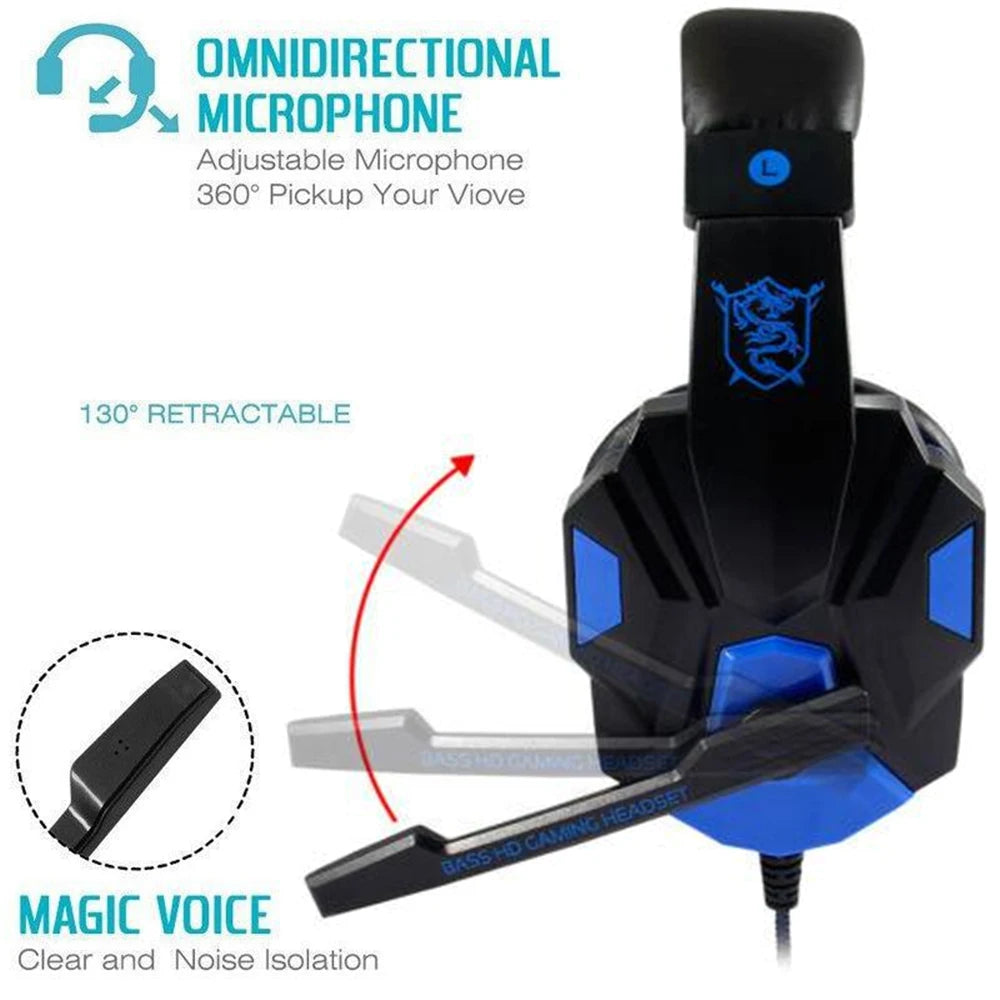 3.5mm Gaming Headphones Wired Stereo Earphones With 120° Adjustable Microphone Bass Headset For Computer Phone Laptop Desktop PC