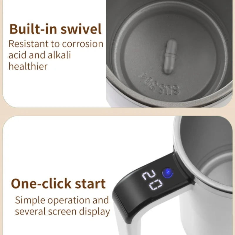 HOMEFISH 380ML Mini Electric Coffee Mug with Self-Mixing USB Rechargeable IP67 Waterproof Food-Safe Automatic Magnetic Tea Cup