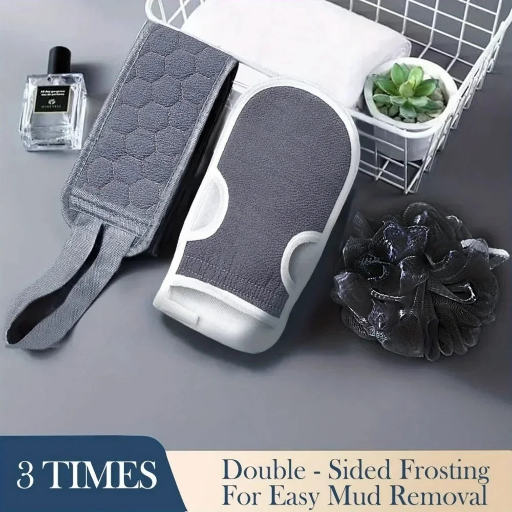 3pcs Exfoliating Body Scrubber Set - Includes Back Scrubber, Bath Glove and Shower Bath Sponge Loofah - Deep Clean and Vitalize