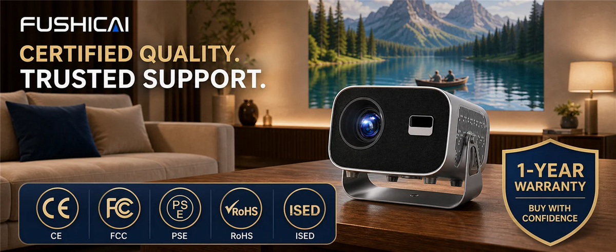 FUSHCAI Outdoor Projector A10 Portable Mini Projector with 360° Rotation 900 ANSI Native 720P 4K Compatible Auto Focus BT 5.4