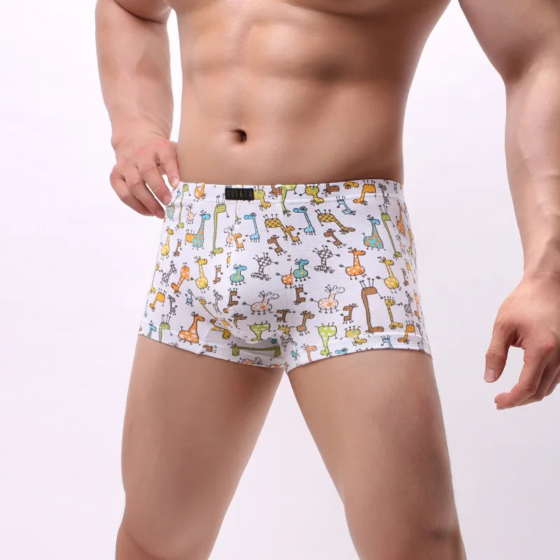 Cartoon Print Boxer Shorts Men Breathable 100% Cotton Funny Boxers Comic Style Men's Underwear Novelty Gift Underpants U Convex