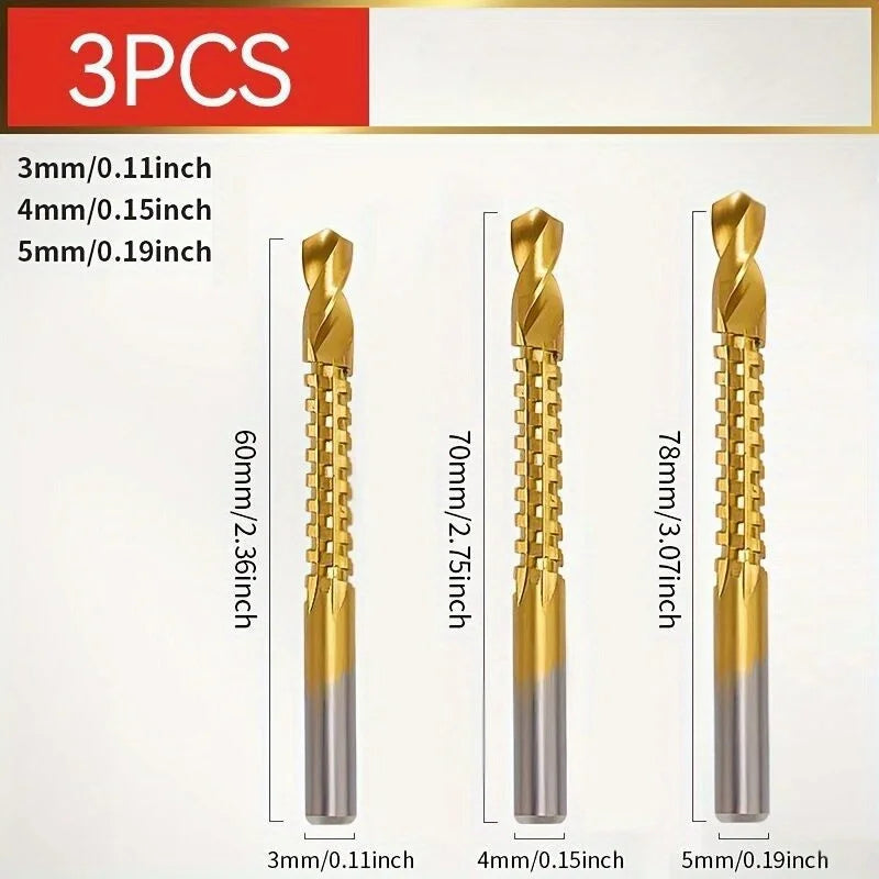 3pcs Serrated Rotary Slotting Multifunctional Drill Bit Set, Suitable for Cutting, Drilling, and Slotting Wood and Plastic
