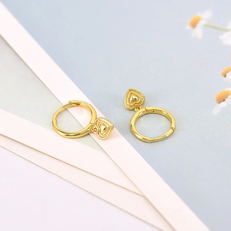 925 Sterling Silver Ear Buckle Retro Metal Heart Pendant Hoop Earrings for Women CZ Huggie Earrings Fashion Females Jewelry