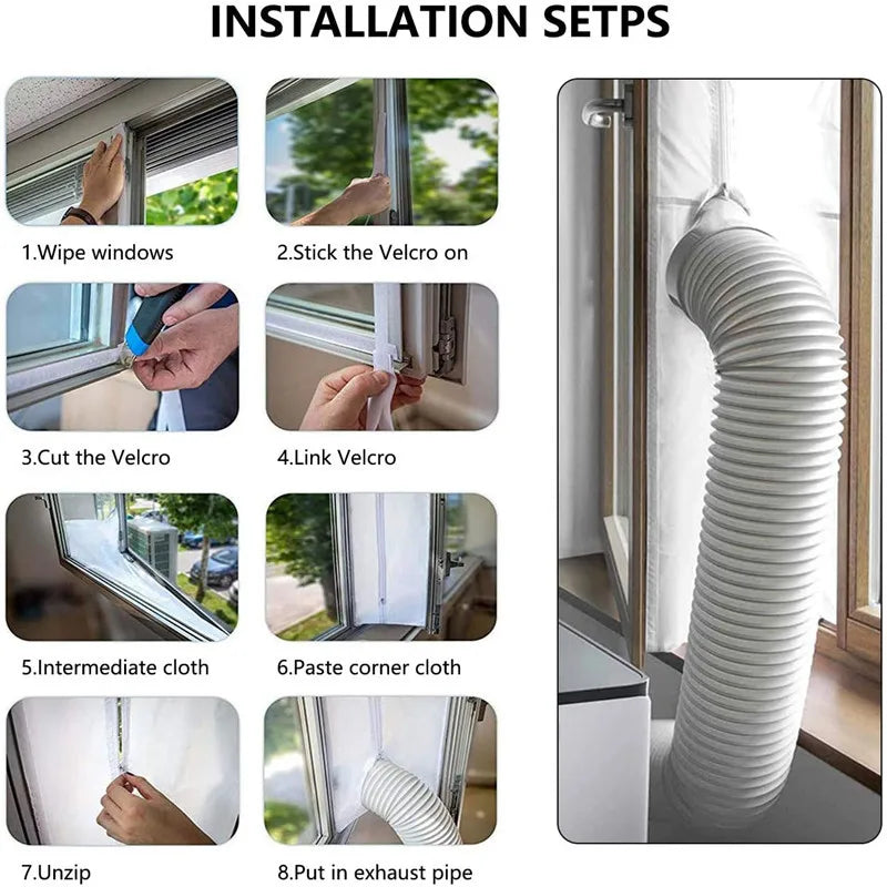 AirLock Window Seal for Portable Air Conditioner, 3m 4m Flexible Cloth Sealing Plate Window Seal with Zip and Adhesive Fast