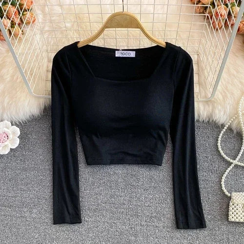 T-shirts For Women With Built In Bra T Shirts Womens Long Sleeve O-neck Tees Female Casual Korean Fashion Almighty Dropshipping