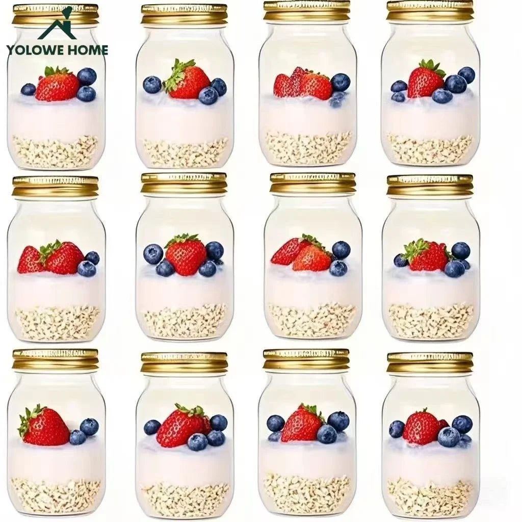 6Pcs, 12Pcs, 500Ml/16Oz, Glass Mason Jars, Glass Storage Jars, Kitchen Storage Containers, Glass Sealed Jars, Pickle Jars, Regular Sealing Lids, Suitable for Jam, Salad Dressing, Honey, Shower/Wedding Gifts