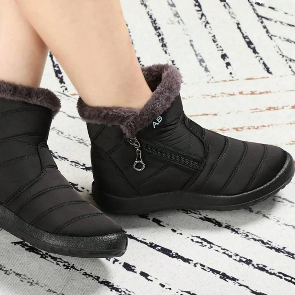 Women's Casual Sports Shoes, Mid-Calf Thick Plush Waterproof Cotton Boots, Outer Zipper Cotton Boots