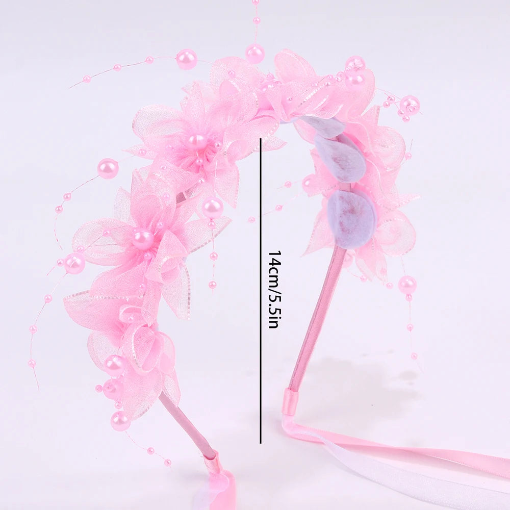 Fairy Flower Headband Sweet Lovely Girl Lace Floral Pearls Hair Hoop For Princess Wedding Birthday Headwear Accessories Gifts