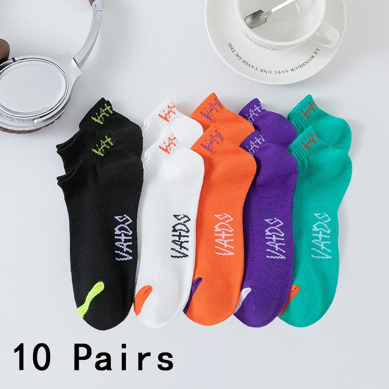 5 Pairs Men Bright Colored Ankle Socks Breathability Fashionable Casual Street Style Deodorizing Invisible Travel Running Socks
