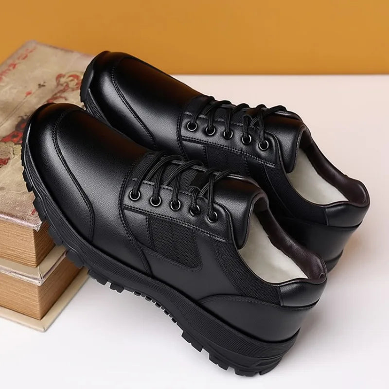 New Platform Cow Leather Casual Sneakers for Men Designer Autumn Winter Cotton Black Outdoor Men's Sports Shoes Zapatos Hombre