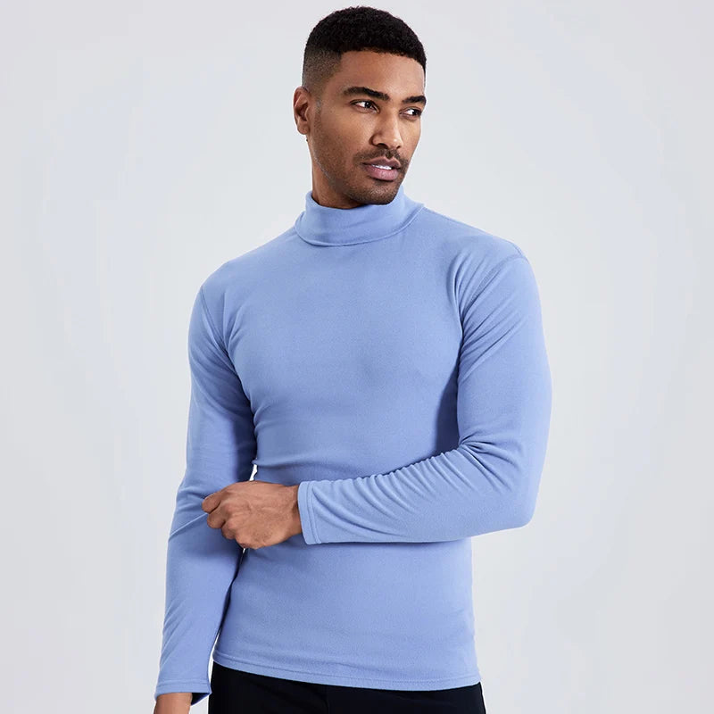 Men's Autumn and Winter Plus Size Solid Color Turtleneck Bottoming Shirt Casual Joker Fashion Young Men Long Sleeve Warm T.