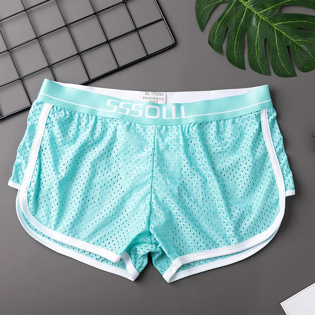 Sexy Men Ice Silk Mesh Seamless Boxer Briefs Pouch Underwear Shorts Trunks Underpants Breathable Loose Elastic Men's Boxers