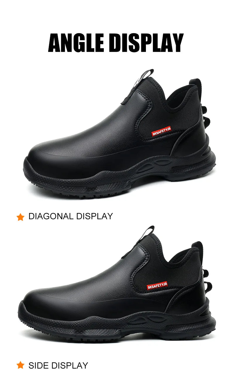 anti-skid kitchen work shoes non slip work waterproof boots lightweight Safety shoes for men chef work shoes leather sneakers