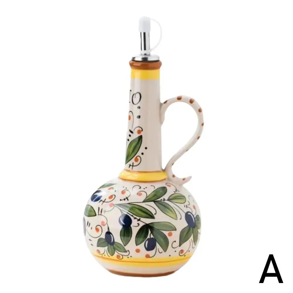 Hand-Painted Ceramic Oil Bottle Kitchen Storage Nordic Vinegar Oil Dispenser Cooking Utensil for Home Use Kitchen Seasoning Jar