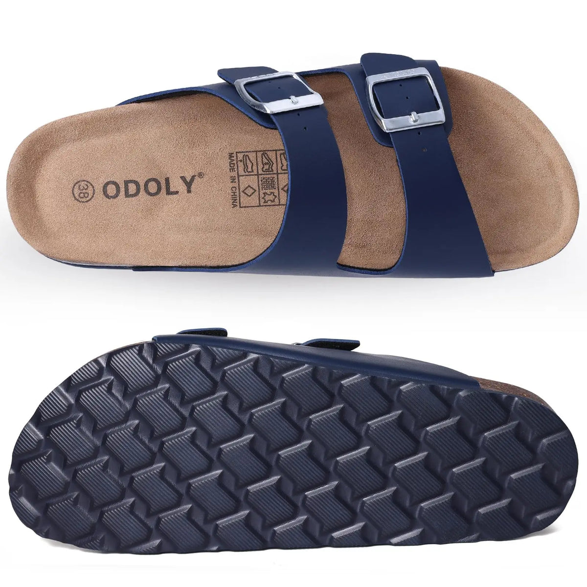 Kidmi Men's Cork Footbed Slide Sandal Slip On Sandals  Women Cork Sandals Nonslip Beach Sandals Female Adjustable Buckle Slides