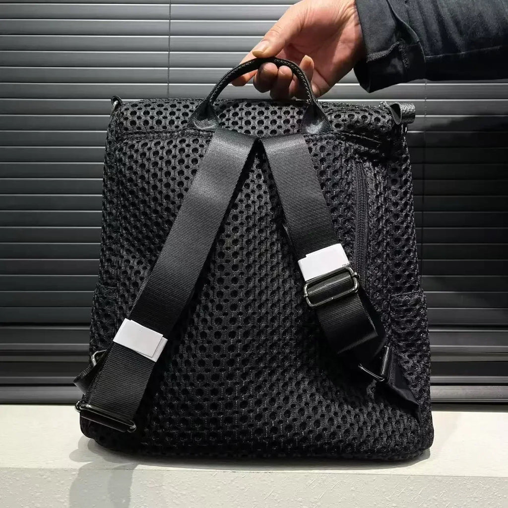 Mochila retro com costuras, moderna e de grande capacidade, saco de ombro casual em rede, ideal para as deslocações diárias