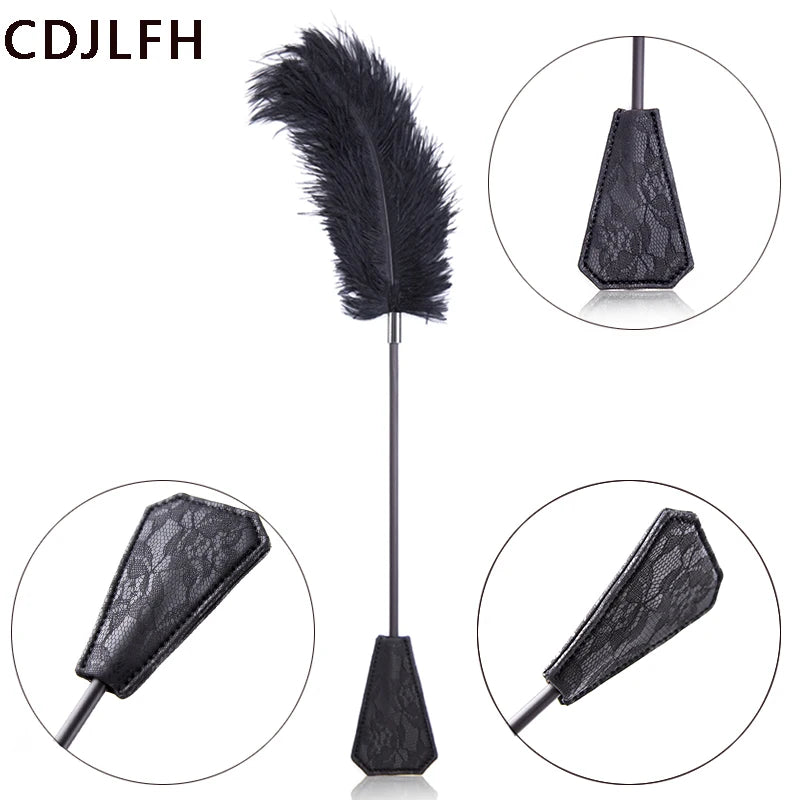 SM Bondage Double-end Feather Leather Whip Couple Riding Spanking Flirt Flogger SexToys Women Nipple Clit Stimulator Adult Games
